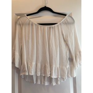 White Mid Sleeve Off the Shoulder Crop